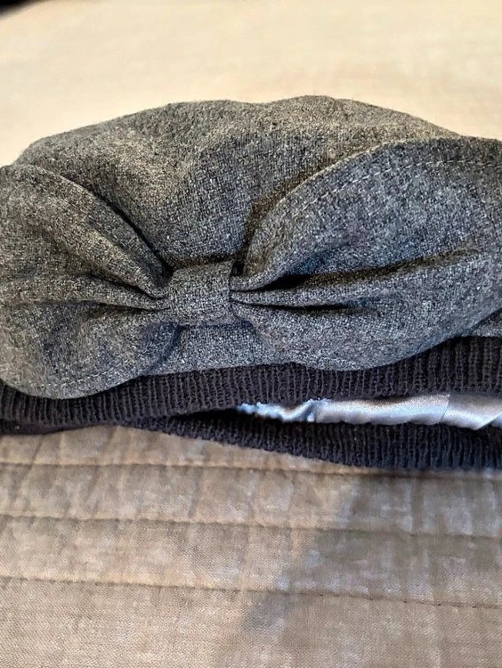 Gray Bow Newsboy Hat Wool Blend
